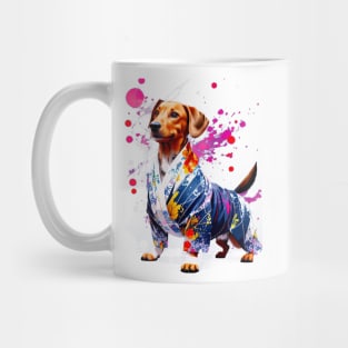 Vibrant Dachshund in Colorful Kimono Inspired by Japanese Culture Mug